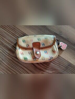 Vintage Dooney & Bourke AWL Multicolor DB Monogram Wristlet Pouch Coin Purse USA